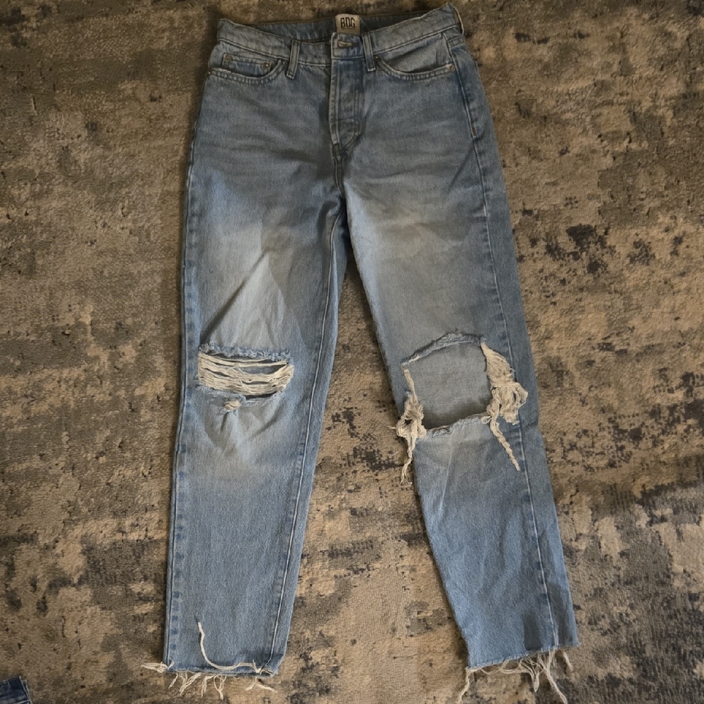BDG Light Blue Distressed Straight Leg Jeans
